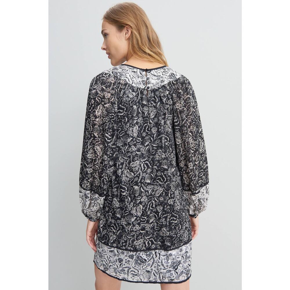 New Anthropologie Susanne Floral Tunic Mini Dress $168 X-SMALL Black and White - Picture 3 of 4